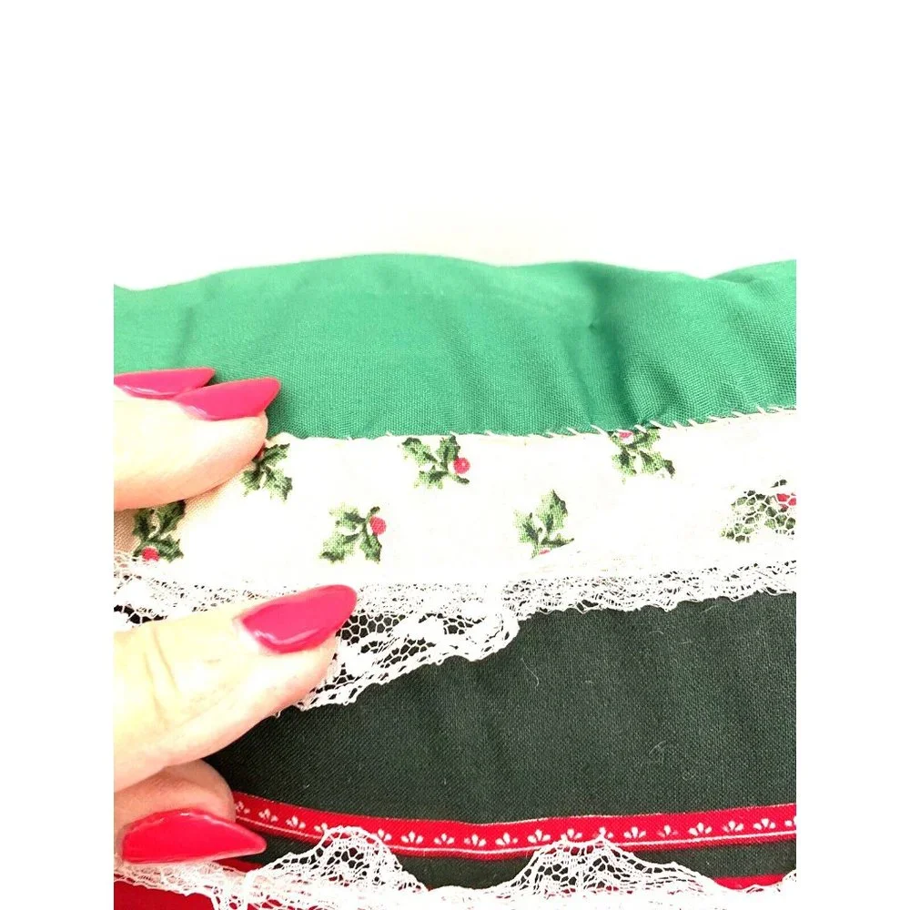 Vintage handmade Christmas throw pillows poinsettias trimmed in lace MCM Retro